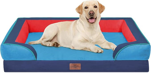 Comfort Expression Orthopedic Dog Bed for Extra Large Dogs with Bolster | Waterproof Dog Couch Bed with Washable Cover & Non-Slip Bottom, Supportive Egg Crate Foam XL Pet Bed, 42x30 Inch by ComfortExpression