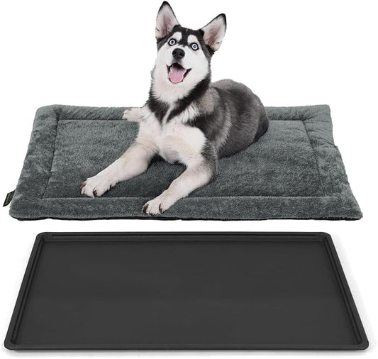 BOWHAUS Machine-Washable Dog Bed Pad & Tray for 42-Inch Kennel, Non-Slip Flat Cozy Sleeping Mat & Easy-Clean Plastic Replacement Crate Pan, Comfortable & Durable for Dogs, Rabbits, Cats, Various Pets by BOWHAUS