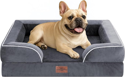 Comfort Expression Orthopedic Dog Bed for Medium Size Dog with Bolster | Waterproof Dog Couch Bed with Washable Cover & Non-Slip Bottom, Supportive Egg Crate Foam Medium Pet Bed, 30x20 Inch by ComfortExpression