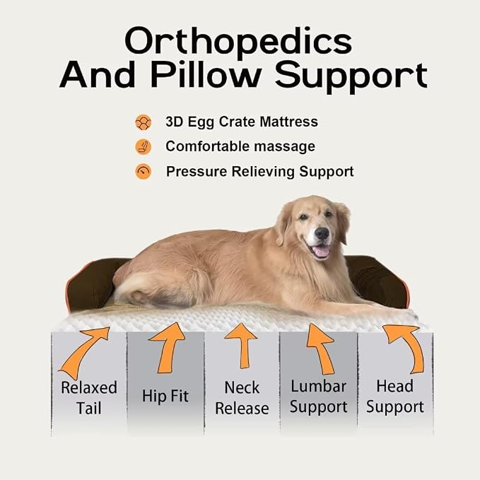 MEKIY Orthopedic Waterproof Jumbo Dog Bed with Bolster for Extra Large Dogs | Pillow Support for Neck Relief, Egg Crate Foam, Waterproof Liner, Anti-Slip Bottom, Removable Bolster Cover, 53 x 42 Inch - Image 2