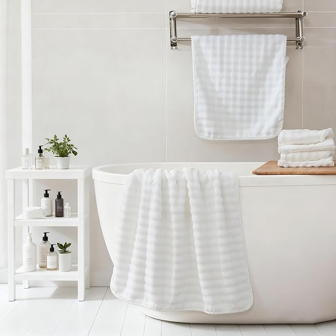 COZYART Lint Free 8 Pcs Bathroom Towels Set Ultra Soft Microfiber White | Fluffy, Thick, Highly Absorbent, Fast Dry, No Shedding, No Pilling, Fade Resistant, Durable, Long-lasting - Image 6