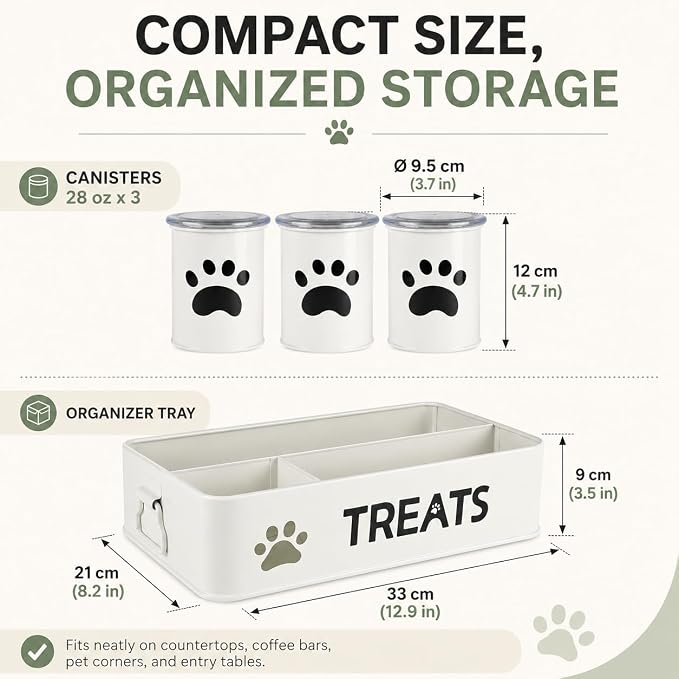 Dog Treat Organizer, 3 Pack 28 Oz Metal Dog Treat Containers with Airtight Lids, Dog Treat Jars and Canister Set for Countertop, Pet Food Treats Station for Dog Cat Biscuits, Kibble(White) - Image 6