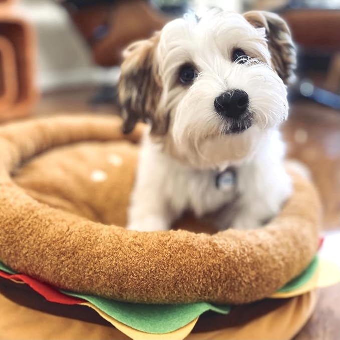 TONBO Soft Plush Small Cute and Cozy Food Dog Cat Bed, Washer and Dryer Friendly (Burger) - Image 2