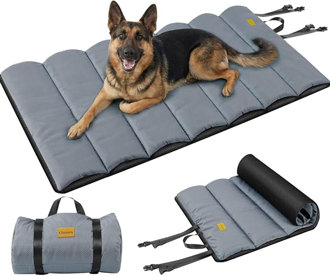 Gimars Upgraded Thickened XL Outdoor Dog Bed with Waterproof Film, Easy to Roll Up with Buckle, Large Travel Pet Bed for Large & Extra Large Dog, Portable, Foldable, Washable for Camping,Traveling by Gimars