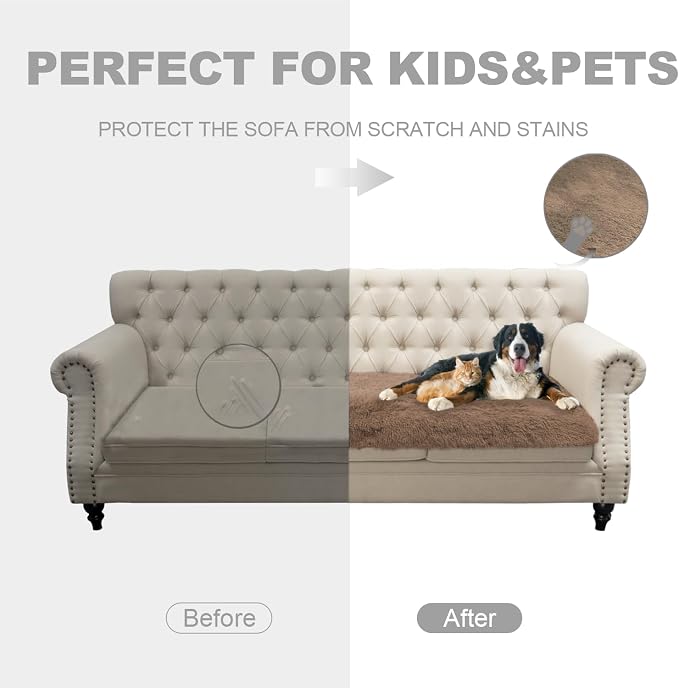 Dogs/Cats Bed Mats, Dog Pad Washable Removable Couch Cover with Anti-Slip Back, Plush Long Fur Mat, Perfect for Small, Medium and Large Dogs.(Brown, 40"x50") - Image 3