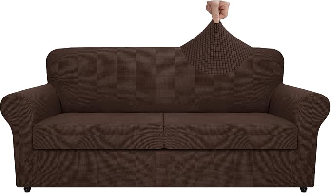 MAXIJIN 3 Piece Couch Covers for 2 Cushion Couch Super Stretch loveseat Sofa Cover for Dogs Pet Proof Furniture Protector Non Slip Couch Slipcover Washable (Coffee, 71"-91"(2 Cushions)) by MAXIJIN