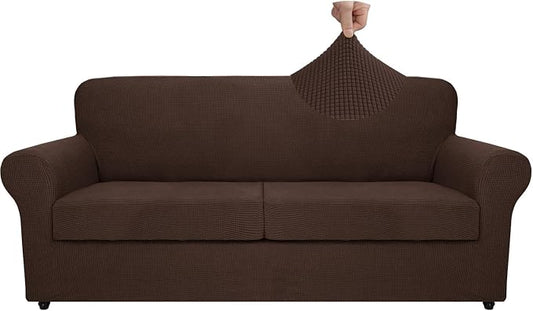 MAXIJIN 3 Piece Couch Covers for 2 Cushion Couch Super Stretch loveseat Sofa Cover for Dogs Pet Proof Furniture Protector Non Slip Couch Slipcover Washable (Coffee, 71"-91"(2 Cushions)) by MAXIJIN