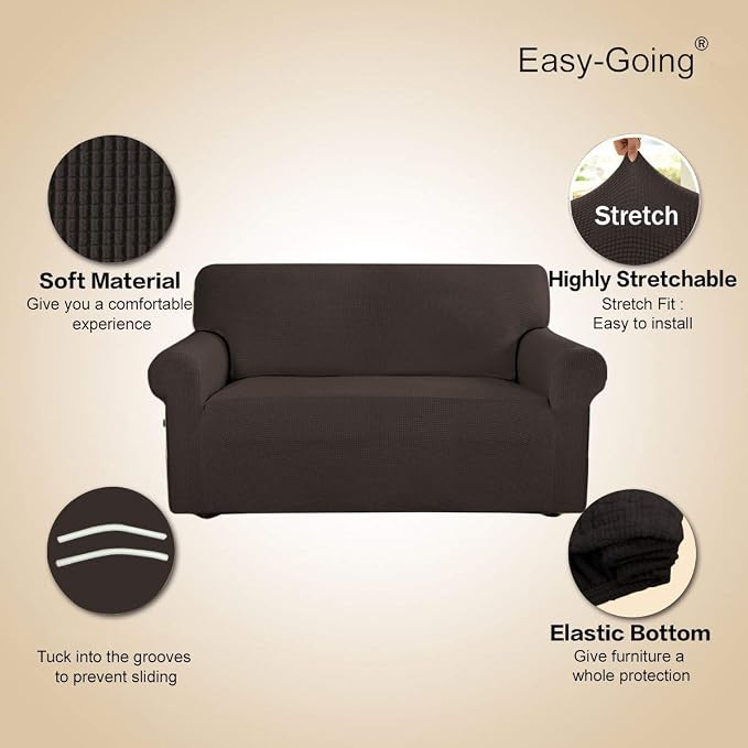 Easy-Going Stretch Loveseat Couch Covers Washable Chocolate | 1-Piece Loveseat Covers for 2 Cushion Couch Furniture Protector RV Sofa Slipcover Soft with Bottom for Kids Pets - Image 3