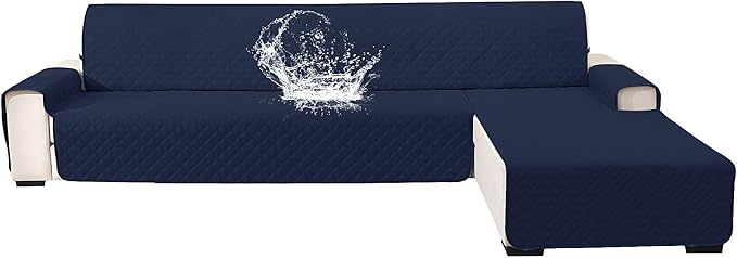 Waterproof Sectional Couch Covers for Dogs, Reversible L Shaped Couch Cover, Sectional Couch Covers L Shape for Pets Dog Cat, Quilted Sofa Covers Washable Sectional (Large, Navy Blue) by CYCMACOHOME