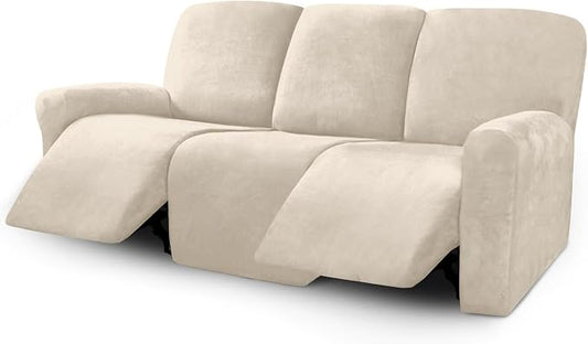 ULTICOR Velvet 8-Pieces Recliner Sofa Covers Stretch Reclining Couch Covers for 3 Cushion Reclining Sofa Slipcovers Furniture Covers Thick Soft Washable (3 Seater Recliner Cover, White) by ULTICOR