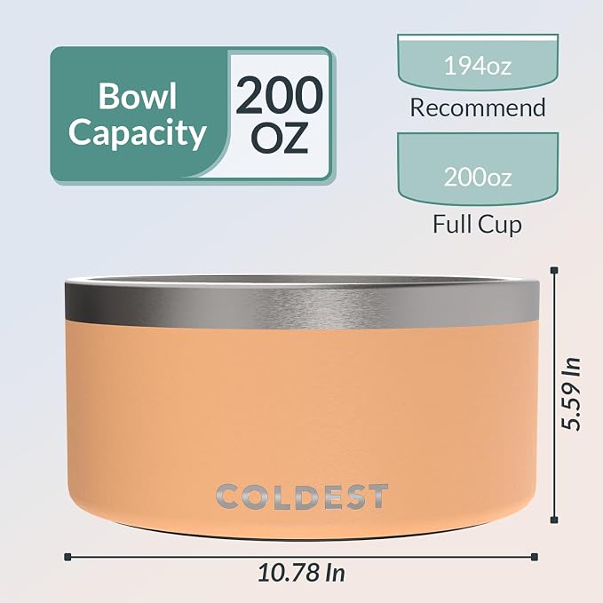 Coldest Dog Bowl - Anti Rust Metal, Non Slip, 3 Layers Insulated Stainless Steel Dog Bowls - Spill Proof & Heavy Duty - Water Bowl for Dogs, Cats & Pets, Dish Washer Safe (200 oz, Sahara Peach) - Image 4