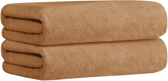 JML Microfiber Bath Towels Set of 2, 30" x 60", Beige | Oversized, Soft, Super Absorbent, Fast Drying for Shower, Swimming, Sauna, Pool, Beach, Sport, Fitness, Yoga - Image 2