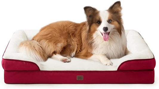 EHEYCIGA Orthopedic Extra Large Dog Bed, Waterproof Washable XL Pet Bed 44" | Non-Slip Bottom and Egg-Crate Memory Foam Big Dog Couch Bed with Washable Removable Cover, Red, 44Inch by EHEYCIGA