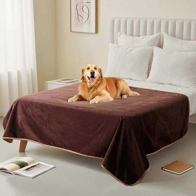 Waterproof Brown Throw Blanket for Couch Sofa Bed | Reversible Soft Flannel Throw Blanket for Medium Large Dogs Pet Leakproof, Protector for Crate, Travel, 50"x60" by CAPTSNOOZE