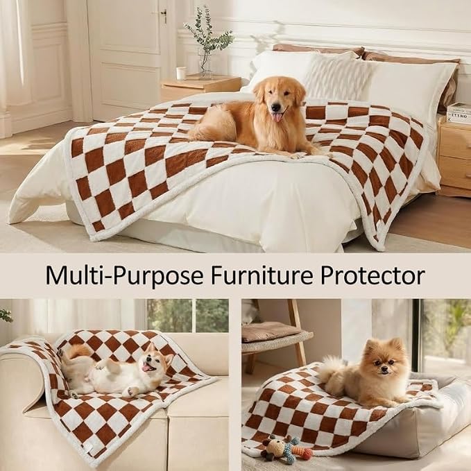 Waterproof Pet Blanket,Dog Bed Covers Couch Sofa Stylish Jacquard Pets Throw Blankets for Puppy Cats Washable Reversible Furniture Protection Covers (Coffee Check,L) - Image 5