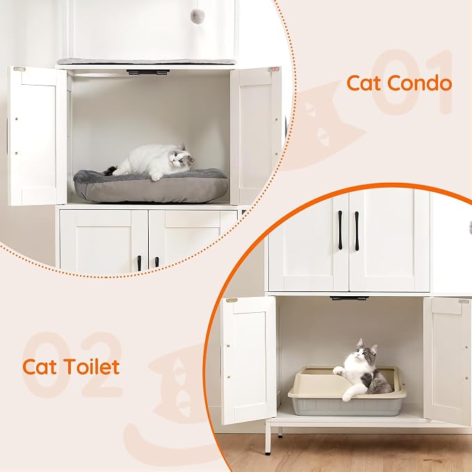 HOOBRO Litter Box Enclosure, Litter Box Furniture with Storage, 2-in-1 Hidden Cat Furniture with Shelf, 2 Dangling Plush Balls and 1 Toy Ball, Large Wooden Cat Washroom, White WT78MW01 - Image 7