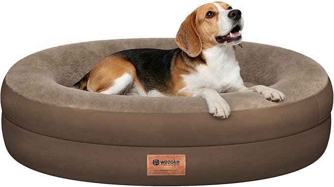 Waterproof Orthopedic Dog Bed for Medium Dogs, Coffee | Supportive Crate Foam Relieves Joint Pressure, 360°Bolsters, Waterproof Inner,Washable Cover, Non-slip Bottom by Wozoke