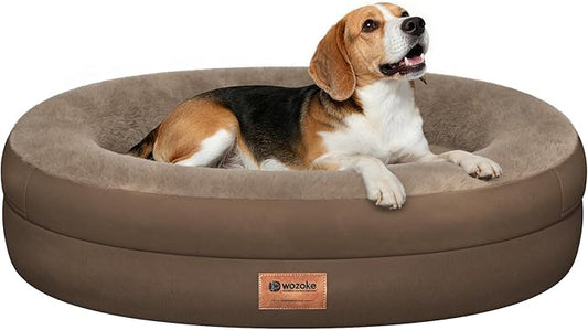 Waterproof Orthopedic Dog Bed for Medium Dogs, Coffee | Supportive Crate Foam Relieves Joint Pressure, 360°Bolsters, Waterproof Inner,Washable Cover, Non-slip Bottom by Wozoke