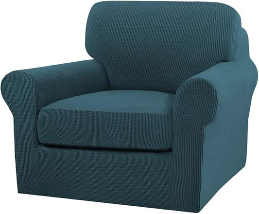 Turquoize 2 Piece Chair Covers Chair Slipcovers for Living Room Armchair Couch Cover Chair Sofa Cover with Individual Cushion Covers Furniture Cover for Chairs Feature Thick Fabric (Chair, Deep Teal) by Turquoize