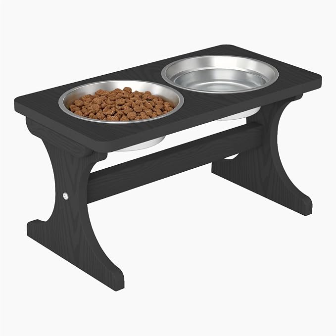 Raised Dog Bowl Stand for Medium Breed, Feeding Station with 35 oz 2 Stainless Steel Bowls & Licking Plate,Dog Food Bowl Black by KETOYARK