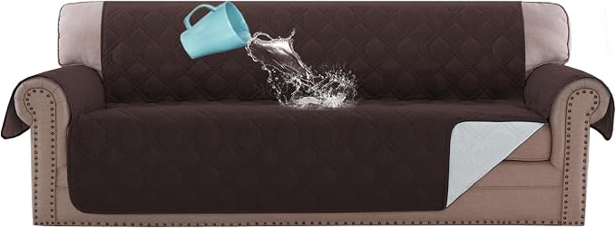 H.VERSAILTEX 100% Waterproof Couch Cover 4 Seater Sofa Slipcover Furniture Protector for Pets Kids Children Dog Cat with Non-Skid Backing (Oversized Sofa, Brown) by HVERSAILTEX