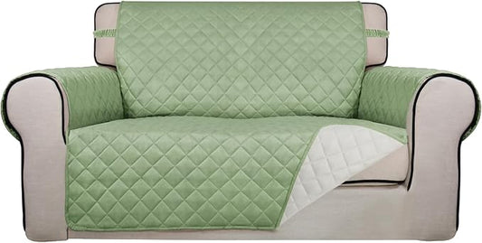 PureFit Reversible Quilted Couch Covers for Dogs Loveseat Sofa Cover 46.5” | Sage Green/Ivory, Water Resistant Couch Protector, Washable Pet Couch Cover with Non Slip and Elastic Straps For Kids by PureFit