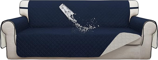 ISSUNTEX Double Protection 100% Waterproof Sofa Covers for Living Room, Couch Covers for 3 Cushion Couch Sofa, Reversible Furniture Protector Sofa Cover for Dogs, Pets, Kids (Sofa, Navy/Ivory) by ISSUNTEX