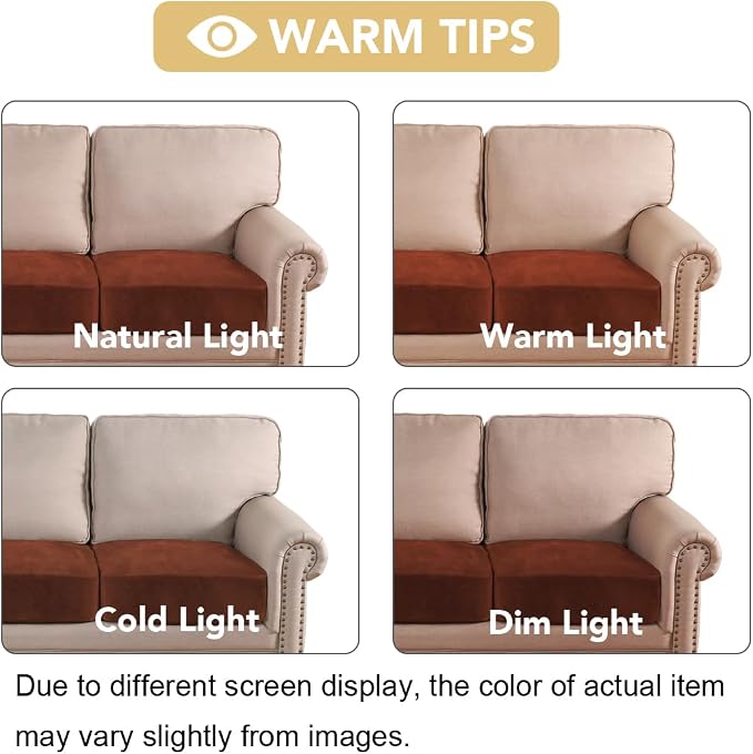 H.VERSAILTEX Velvet Stretch Couch Cushion Cover Plush Cushion Slipcover for Chair Loveseat Sofa Cushion Furniture Protector Seat Cushion Sofa Cover (3 Piece XL Sofa Cushion Covers, Rust) - Image 6
