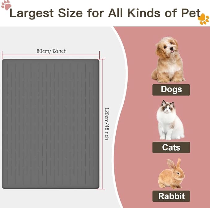Largest Dog Food Mat, 48"x32" Silicone Dog and Cat Mat for Food and Water Bowls, Thinken Waterproof Non-Slip XXXL Pet Feeding Mat for Floors (Grayish Blue) - Image 2