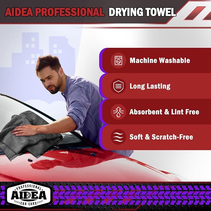 AIDEA Microfiber Towels for Cars-4PK, Large Professional Car Drying Towel, Scratch-Free & Absorbent Drying Towel for Cars, SUVs, RVs, Trucks, and Boats, 24inx 31in, Grey - Image 4