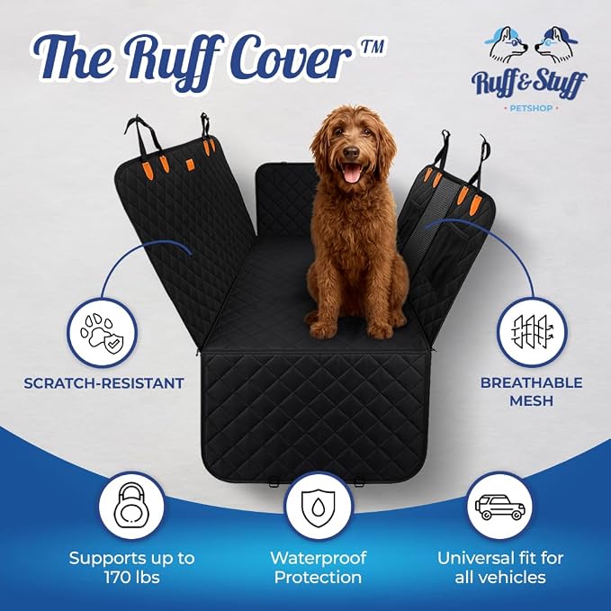 Ruff & Stuff Dog Car Seat Hard Bottom Cover for Back Seat Up to 170lbs | for All Vehicles | Waterproof Scratch-Resistant (Black) - Image 2