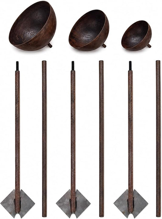 3 Pack Rustic Metal Bird Bath Stake Set for Outdoors, Garden Bird Bath Bowls with Ground Stakes, Bird Feeder Rain Catcher Wildlife Water Station for Birds, Bees & Butterflies by Unknown
