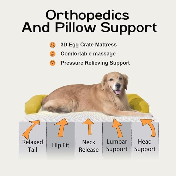 MEKIY Orthopedic XL Dog Bed with Bolster for Extra Large Size Dogs | Pillow Support for Neck Relief, Egg Crate Foam, Skin-Friendly Surface, Waterproof Liner, Anti-Slip Bottom, 42 x 30 Inch - Image 3