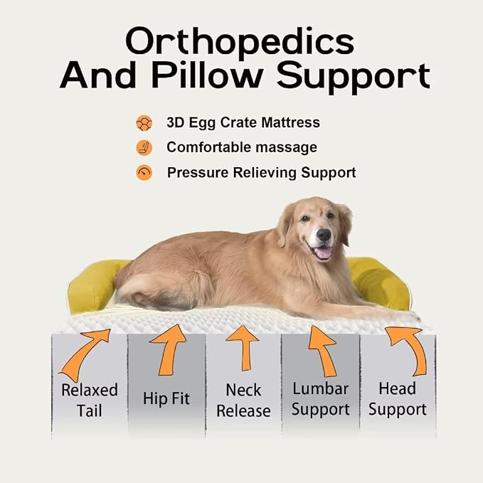 MEKIY XXL Orthopedic Waterproof Dog Bed with Bolster for Extra Large Dogs | Pillow Support for Neck Relief, Egg Crate Foam, Waterproof Liner, Anti-Slip Bottom, Removable Bolster Cover, 45 x 35 Inch - Image 3