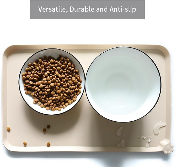 Hoki Found Silicone Pet Food Mat Tray - High-Lips Dog and Cat Bowl Mat - Waterproof Feeding Mat for Floors - Papayawhip - Image 4