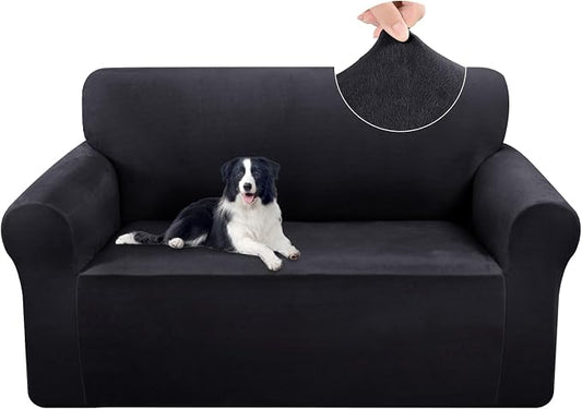 U-NICE HOME Velvet Loveseat Sofa Covers Stretch Couch Cover Furniture Protector Sofa Slipcover for Dogs (Medium, Dark Grey) by U-NICEHOME