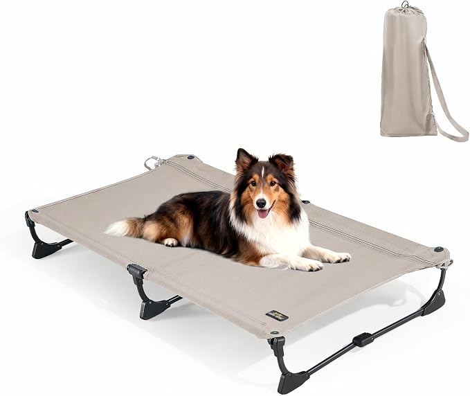 CANINE CANYON Upgraded Non-Slip Daisy Cot, Large Foldable Elevated Dog Bed, Portable Raised Outdoor Folding Dog Cot for Camping/Home, Chew Proof Waterproof Heavy Duty Up to 160 Lbs, Brown, 43"x27" by CanineCanyon