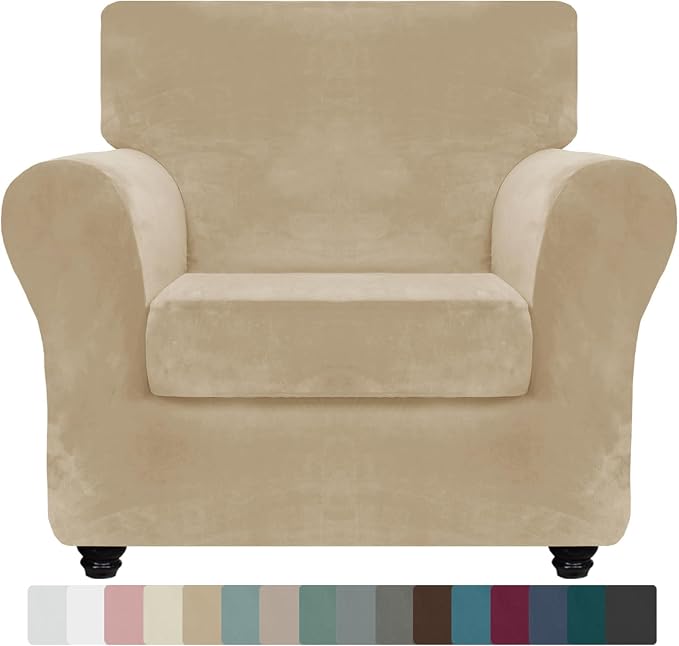 ZNSAYOTX Luxury Spandex Polyester Chair Slipcovers with Arms 2 Piece Stretch Chair Covers for Living Room Thick Soft Armchair Slipcover Anti Slip Dog Pet Friendly Furniture Protector (Camel),30"-47" by ZNSAYOTX