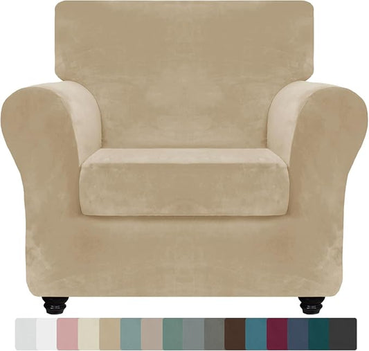 ZNSAYOTX Luxury Spandex Polyester Chair Slipcovers with Arms 2 Piece Stretch Chair Covers for Living Room Thick Soft Armchair Slipcover Anti Slip Dog Pet Friendly Furniture Protector (Camel),30"-47" by ZNSAYOTX
