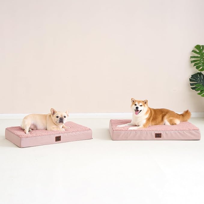 EHEYCIGA Orthopedic Dog Bed Large with Removable Washable Cover, 35IN Pink | Egg Crate Foam Support, Durable Oxford fabric, Non-Slip Bottom, Machine Washable, Soft Waterproof Plush Pet Bed Mat For Crate - Image 9
