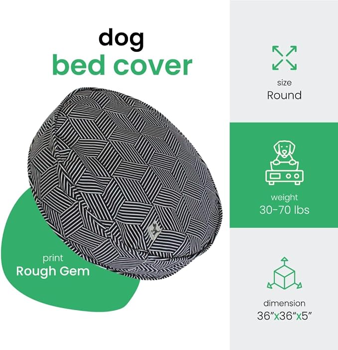 Molly Mutt Huge Dog Bed Cover - Rough Gem Print - Measures 36” x 5’’ - 100% Cotton - Durable - Breathable - Sustainable - Machine Washable Dog Bed Cover - Image 2