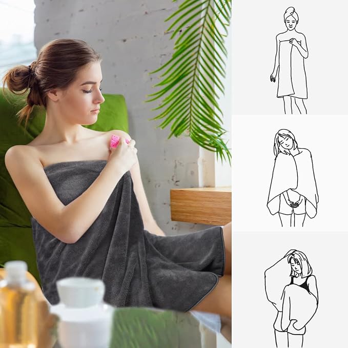 KinHwa Microfiber Bath Towels 2 Pack 30x60 Inch Large Shower Towels Gray | Large absorbent bath towel for shower, spa, swimming, pool. Soft quick dry microfiber, 30x60 inch for women and men - Image 2