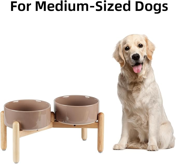 Havniva Elevated Dog Bowls Ceramic Dog Bowls with Stand, Dog Food Bowl | 7.3” Raised Dog Bowls with Non-Slip Wood Stand, Dog Food and Water Bowl Set, Double Dog Feeding Bowls for Medium Dogs - Image 4