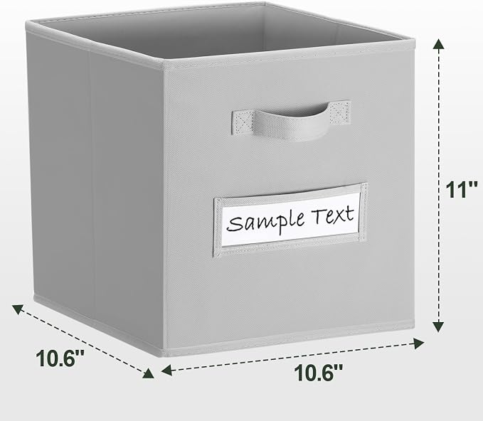 11x11 storage cube bins (Set of 10) Foldable Fabric storage cubes with 10 Labels Window Cards & a Pen,11 inch cube storage bin,Closet Organizers for Shelves,Cubby Organizer Boxes,Light Grey - Image 2