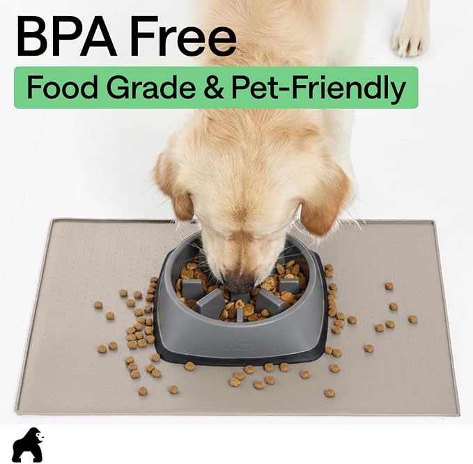 GORILLA GRIP 100% Waterproof Raised Edge BPA Free Silicone Pet Feeding Mat, Dog Cat Food Mats Contain Spills Protects Floors, Placemats for Cats and Dogs Water Bowl, Pets Accessories 18.5x11.5 Beige - Image 8