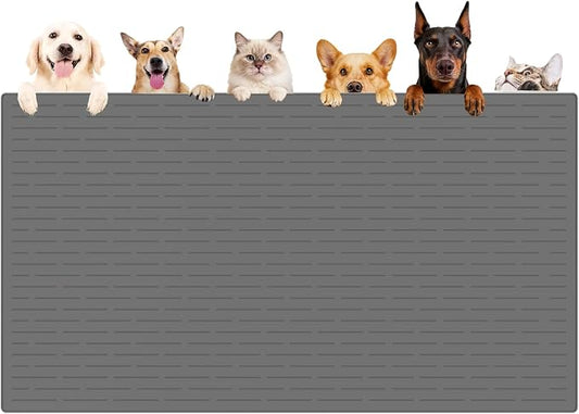 XXXXL Largest Pet Food Mat, 51.2"x25.6"(130cmx65cm) Silicone Dog Mats for Food and Water, Nonslip Pet Feeding Mats for Floors,Dog Cat Bowl Mat with Raised Edges, Dark Gray by WelcometoULTIBE