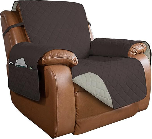 PureFit Reversible Quilted Oversized Recliner Sofa Cover, Water Resistant Furniture Protector, Washable Couch Cover with Elastic Straps for Kids, Dogs, Pets (Large, Chocolate/Beige) | Chocolate/Beige, Water Resistant Couch Protector, Washable Pet Couch... by PureFit