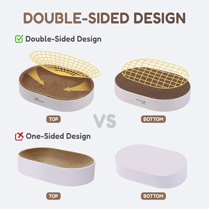Extra Large Oval Cat Scratcher Lounge Bed - Heavy Duty Double-Sided Cardboard Scratching Pad, Modern White Cat Furniture & Sofa for Large Indoor Cats - Image 5