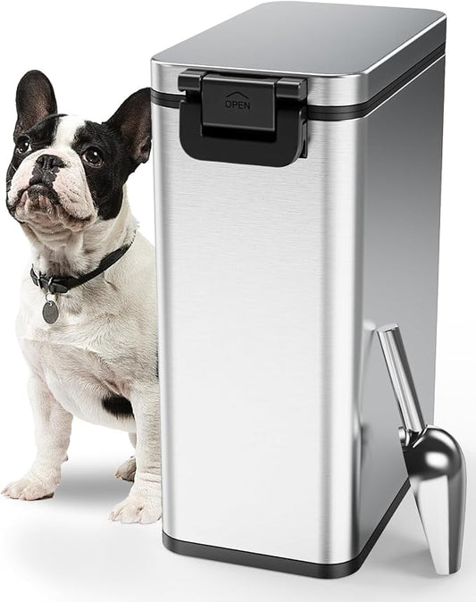 Courpal® Stainless Steel Dog Food Storage Container, 20lb/15lb Pet Food Bin | Dry Pet Food Container with Lids Airtight for Cat Dog Bird, 15L/4 Gal Stackable Metal Large Sealed Animal Food Bin with Scoop by COURPALInc