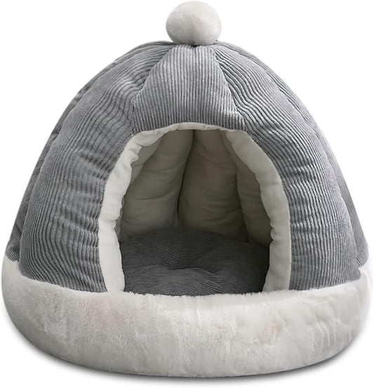 Cat Cave Bed, Cat Tent Bed House with Removable Washable Cushion, Soft Plush Cat Igloo Bed, Improve Sleep, Pet Bed for Kitten and Puppy(S, Grey) by BOSERMEN